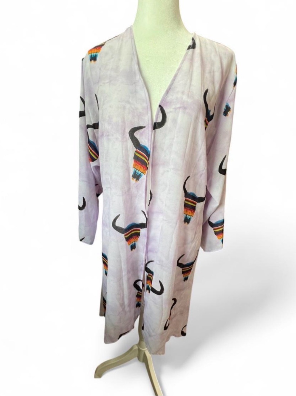 L&B Lavender Duster with Multicolor Cow Skull Accent